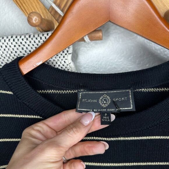 ST JOHN SPORT BY MARIE GRAY Black Gold Striped Starfish Embroidered Sweater Sz P - Picture 5 of 6